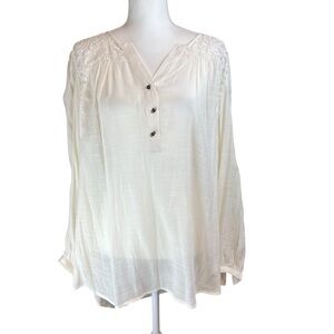 BRINA‎ & EM Cream Ivory Lace Tunic Top 2X Romantic Lightweight Sheer Long Sleeve
